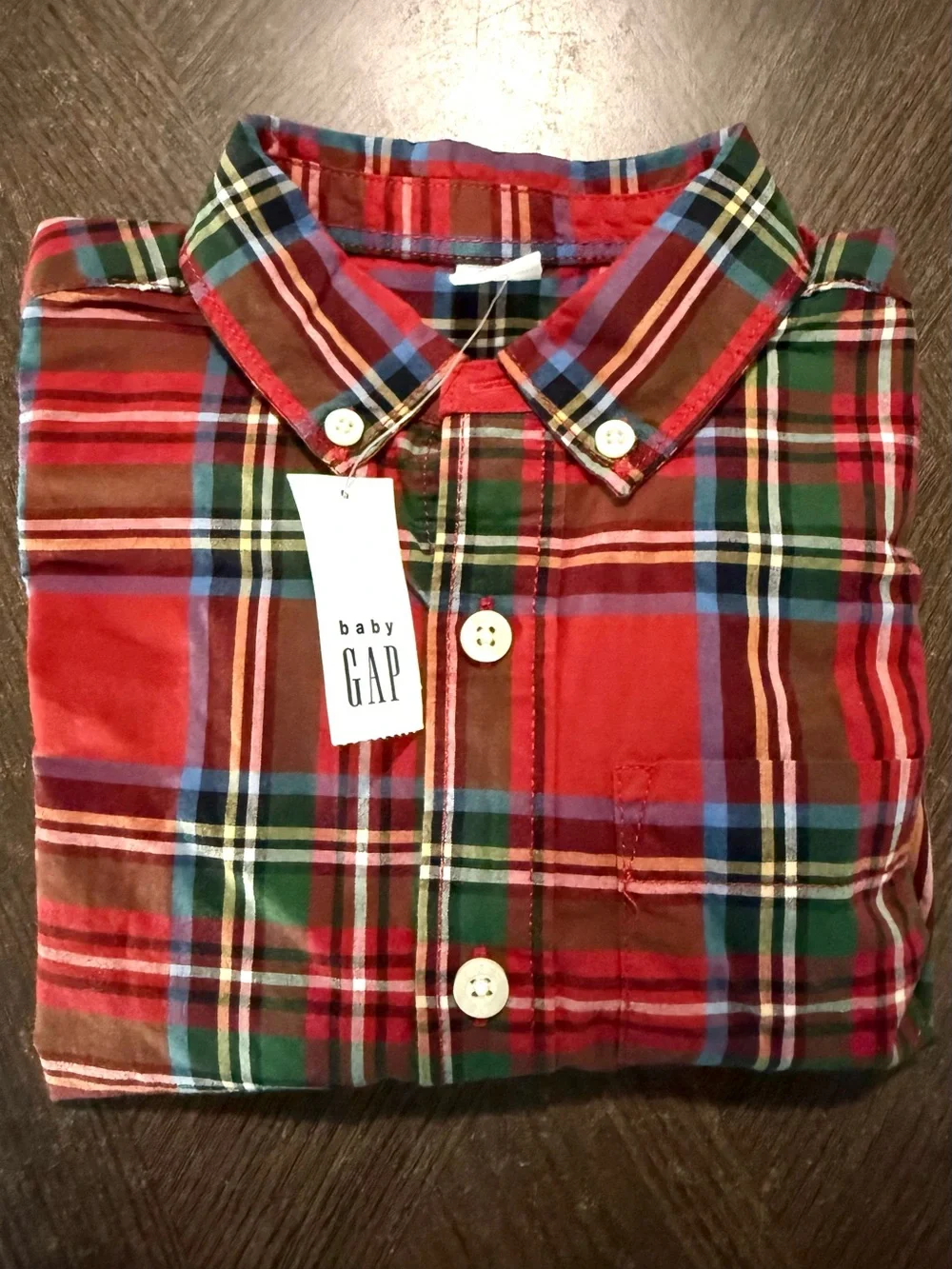 Baby GAP Red Green Blue Holiday Plaid Button-Down Shirt NWT sz-2T